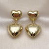 Oro Laminado Dangle Earring, Gold Filled Style Heart and Hollow Design, Polished, Golden Finish, 02.196.0176