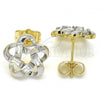 Oro Laminado Stud Earring, Gold Filled Style Flower Design, with White Cubic Zirconia, Polished, Two Tone, 02.210.0101.3