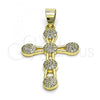Oro Laminado Religious Pendant, Gold Filled Style Cross Design, with White Micro Pave, Polished, Golden Finish, 05.102.0051