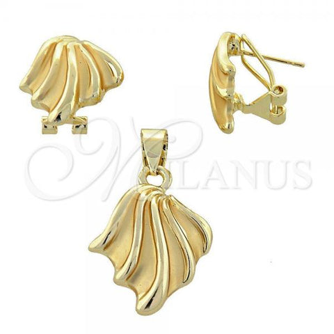 Oro Laminado Earring and Pendant Adult Set, Gold Filled Style Matte Finish, Golden Finish, 10.59.0139