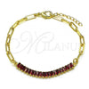 Oro Laminado Fancy Bracelet, Gold Filled Style Paperclip Design, with Garnet Cubic Zirconia, Polished, Golden Finish, 03.130.0011.2.08