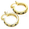 Oro Laminado Small Hoop, Gold Filled Style with Black and White Crystal, Polished, Golden Finish, 02.100.0100.1.20