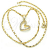 Oro Laminado Pendant Necklace, Gold Filled Style Heart Design, with White Cubic Zirconia, Polished, Golden Finish, 04.296.0001.18