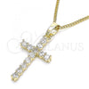 Oro Laminado Pendant Necklace, Gold Filled Style Cross Design, with White Cubic Zirconia, Polished, Golden Finish, 04.284.0029.18