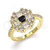 Oro Laminado Multi Stone Ring, Gold Filled Style with Black and White Cubic Zirconia, Polished, Golden Finish, 01.221.0015.2.09