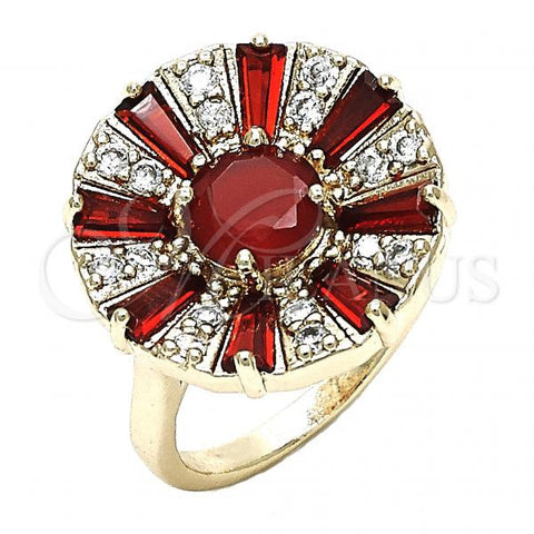 Oro Laminado Multi Stone Ring, Gold Filled Style with Ruby and White Cubic Zirconia, Polished, Golden Finish, 01.210.0100.1.07 (Size 7)