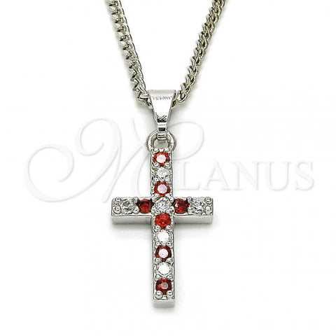 Rhodium Plated Pendant Necklace, Cross Design, with Garnet and White Cubic Zirconia, Polished, Rhodium Finish, 04.284.0007.5.22
