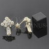 Oro Laminado Stud Earring, Gold Filled Style Cross Design, with White Crystal, Polished, Golden Finish, 5.127.011 *PROMO*