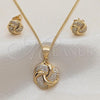 Oro Laminado Earring and Pendant Adult Set, Gold Filled Style Love Knot Design, with White Micro Pave, Polished, Golden Finish, 10.342.0059