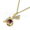 Oro Laminado Pendant Necklace, Gold Filled Style Angel Design, with Garnet Cubic Zirconia and White Micro Pave, Polished, Golden Finish, 04.156.0450.20