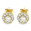 Oro Laminado Stud Earring, Gold Filled Style with White Micro Pave, Polished, Golden Finish, 02.344.0081