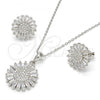 Sterling Silver Earring and Pendant Adult Set, Flower Design, with White Cubic Zirconia, Polished, Rhodium Finish, 10.286.0011