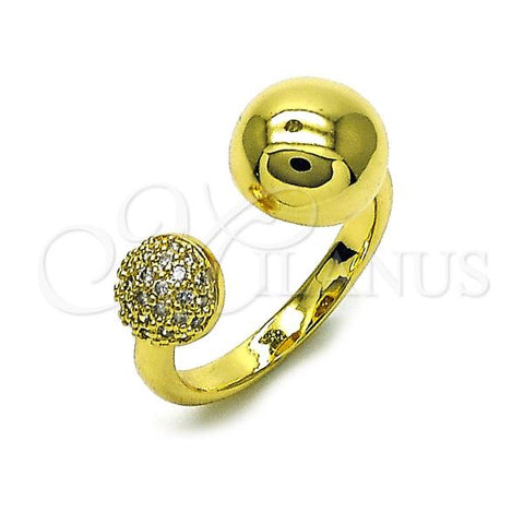 Oro Laminado Multi Stone Ring, Gold Filled Style Ball Design, with White Micro Pave, Polished, Golden Finish, 01.341.0136