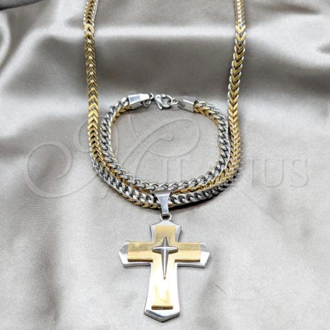 Stainless Steel Necklace and Bracelet, Miami Cuban Design, Polished, Two Tone, 06.63.0303.24