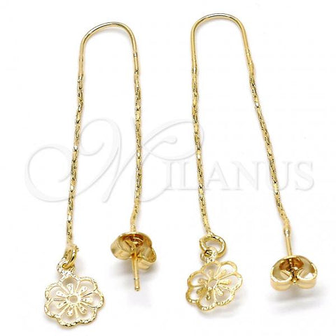 Oro Laminado Threader Earring, Gold Filled Style Flower Design, Polished, Golden Finish, 02.65.2499