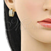 Oro Laminado Huggie Hoop, Gold Filled Style with White Micro Pave, Polished, Golden Finish, 02.283.0286.15