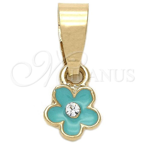 Oro Laminado Fancy Pendant, Gold Filled Style Flower Design, with White Crystal, Blue Enamel Finish, Golden Finish, 05.163.0070.5