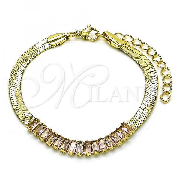 Oro Laminado Fancy Bracelet, Gold Filled Style with Pink Cubic Zirconia, Polished, Golden Finish, 04.341.0097.4.07