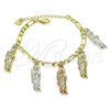 Oro Laminado Charm Bracelet, Gold Filled Style San Judas and Figaro Design, Polished, Tricolor, 03.351.0161.1.07