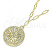Oro Laminado Pendant Necklace, Gold Filled Style Sun Design, with White Micro Pave, Polished, Golden Finish, 04.60.0018.18