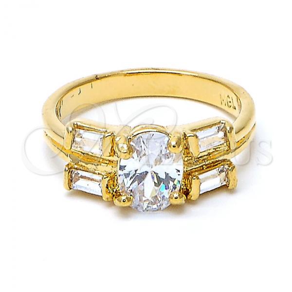 Oro Laminado Multi Stone Ring, Gold Filled Style with White Cubic Zirconia, Polished, Golden Finish, 5.166.008.08 (Size 8)