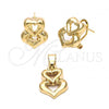 Oro Laminado Earring and Pendant Adult Set, Gold Filled Style Heart Design, Golden Finish, 5.048.009