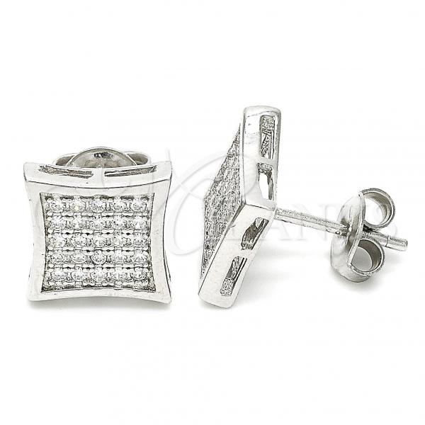 Sterling Silver Stud Earring, with White Cubic Zirconia, Polished, Rhodium Finish, 02.369.0013