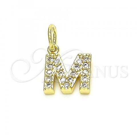 Oro Laminado Fancy Pendant, Gold Filled Style Initials Design, with White Cubic Zirconia, Polished, Golden Finish, 05.341.0039