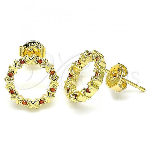 Oro Laminado Stud Earring, Gold Filled Style with Garnet Micro Pave, Polished, Golden Finish, 02.156.0475.2