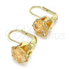 Oro Laminado Leverback Earring, Gold Filled Style with Golden Cubic Zirconia, Polished, Golden Finish, 5.128.070