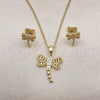 Oro Laminado Earring and Pendant Adult Set, Gold Filled Style Dragon-Fly Design, with White Cubic Zirconia, Polished, Golden Finish, 10.210.0165