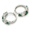 Rhodium Plated Huggie Hoop, with Green and White Cubic Zirconia, Polished, Rhodium Finish, 02.210.0030.7.15