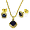 Oro Laminado Earring and Pendant Adult Set, Gold Filled Style Cluster Design, with Sapphire Blue Cubic Zirconia and White Micro Pave, Polished, Golden Finish, 10.196.0178