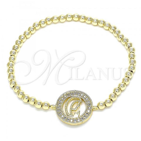 Oro Laminado Fancy Bracelet, Gold Filled Style Expandable Bead and Ball Design, with White Micro Pave, Polished, Golden Finish, 03.299.0043.07