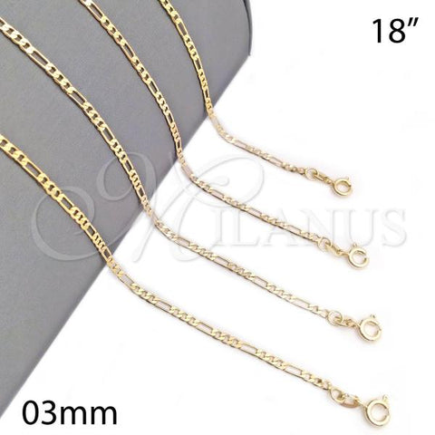 Oro Laminado Basic Necklace, Gold Filled Style Figaro Design, Polished, Golden Finish, 04.58.0010.18