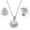 Sterling Silver Earring and Pendant Adult Set, Flower Design, with White Cubic Zirconia, Polished, Rhodium Finish, 10.286.0006