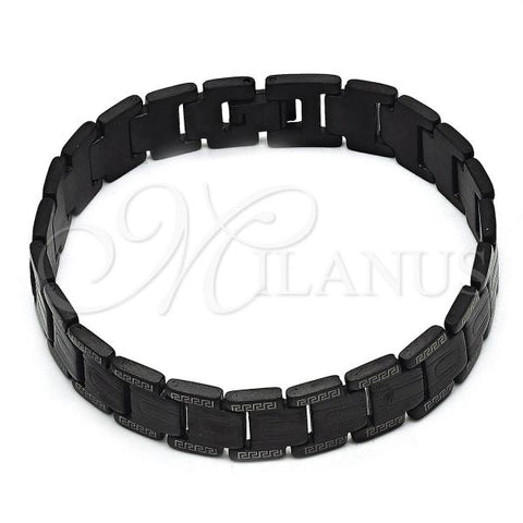 Stainless Steel Solid Bracelet, Greek Key Design, Polished, Black Rhodium Finish, 03.114.0275.2.08