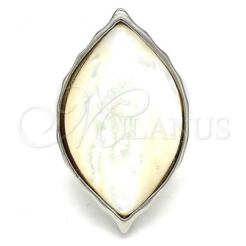 Stainless Steel Multi Stone Ring, with Ivory Mother of Pearl, Polished, Steel Finish, 01.235.0005.1.09 (Size 9)