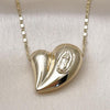 Oro Laminado Fancy Necklace, Gold Filled Style Heart and Guadalupe Design, Polished, Golden Finish, 04.253.0022.18