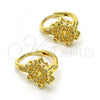 Oro Laminado Leverback Earring, Gold Filled Style Flower Design, with White Micro Pave, Polished, Golden Finish, 02.195.0057
