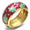 Oro Laminado Individual Bangle, Gold Filled Style Leaf Design, with White Crystal, Multicolor Enamel Finish, Golden Finish, 07.246.0013.04 (30 MM Thickness, Size 5 - 2.50 Diameter)