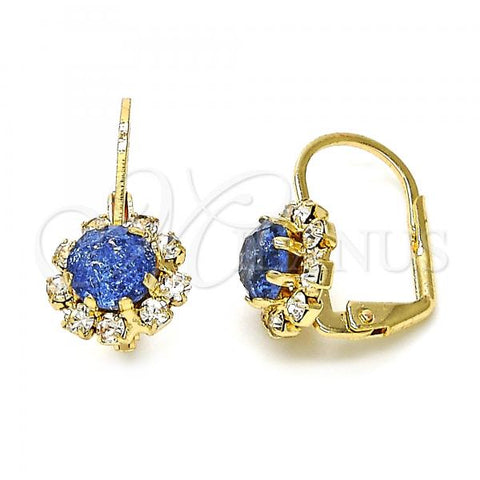 Oro Laminado Leverback Earring, Gold Filled Style Flower Design, with Tanzanite and White Crystal, Polished, Golden Finish, 02.122.0085.4