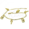 Oro Laminado Charm Anklet , Gold Filled Style Lock and key Design, Polished, Golden Finish, 03.63.2021.10