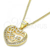 Oro Laminado Pendant Necklace, Gold Filled Style Heart and Love Design, with White Micro Pave, Polished, Golden Finish, 04.156.0350.20