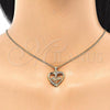 Oro Laminado Pendant Necklace, Gold Filled Style Heart and Mom Design, with White Cubic Zirconia, Polished, Golden Finish, 04.342.0002.18