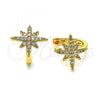 Oro Laminado Earcuff Earring, Gold Filled Style with White Micro Pave, Polished, Golden Finish, 02.210.0682