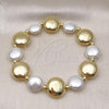 Oro Laminado Fancy Bracelet, Gold Filled Style Ball Design, with Ivory Pearl, Polished, Golden Finish, 03.341.2290.08