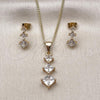 Oro Laminado Earring and Pendant Adult Set, Gold Filled Style with White Cubic Zirconia, Polished, Golden Finish, 10.342.0242
