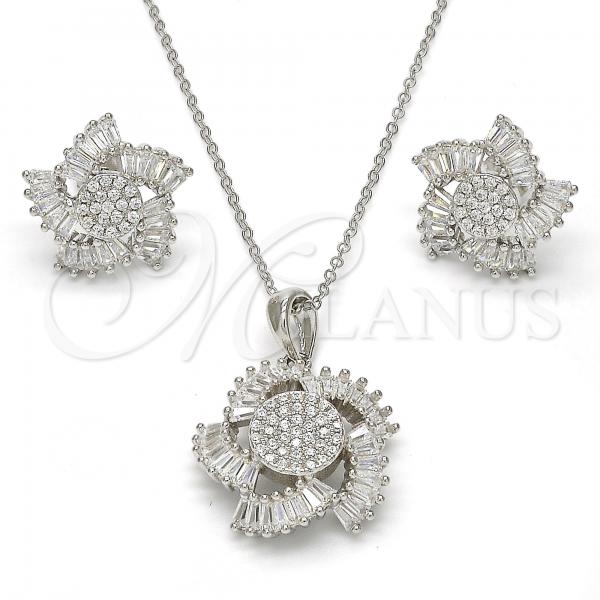 Sterling Silver Earring and Pendant Adult Set, with White Cubic Zirconia, Polished, Rhodium Finish, 10.286.0012