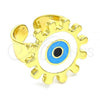 Oro Laminado Elegant Ring, Gold Filled Style Evil Eye and Sun Design, White Enamel Finish, Golden Finish, 01.313.0005 (One size fits all)